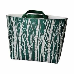 C. Wonder Forest Print Felt Tote Bag Green White Aspen Winter Large Carryall New